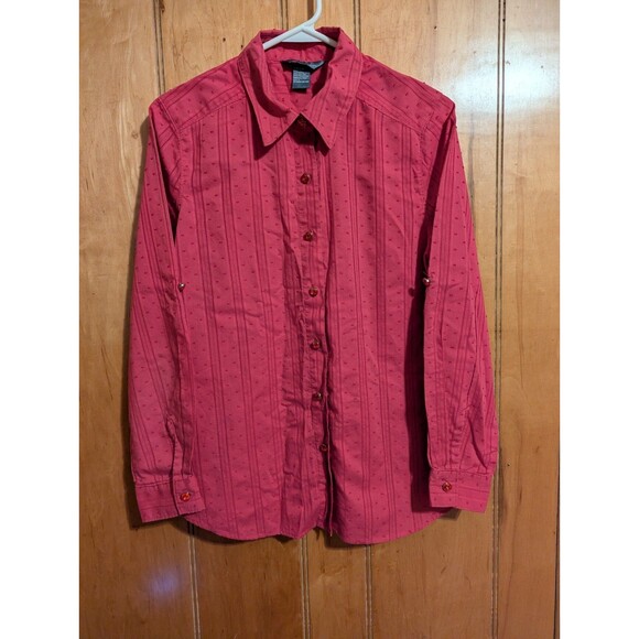 Koret Women’s Pink Textured Dotted Stripe Button Front Long Sleeve Shirt Size S - Picture 6 of 8